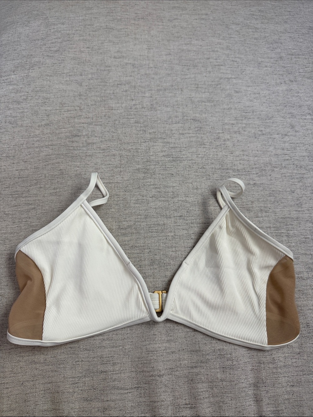 l*space Cream and Tan Ribbed Triangle Bikini Top
